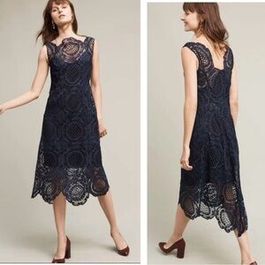 Tracy Reese for Anthropologie Barlion Scalloped Lace Open Back Midi Dress NEW